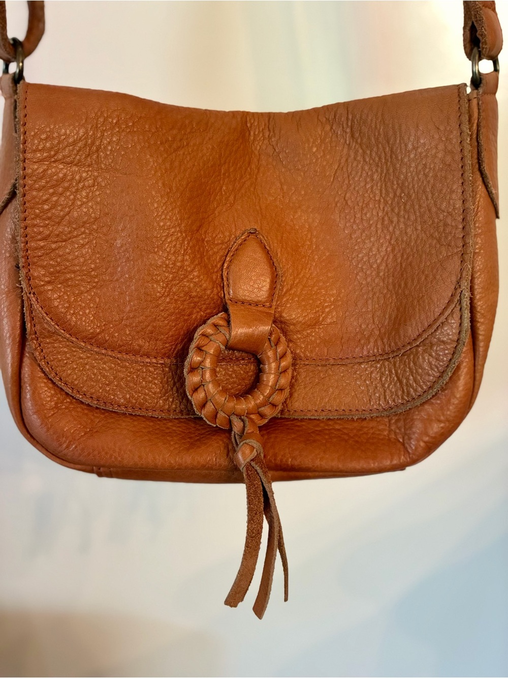 Leather Day & Mood Crossbody Bag in Cognac Brown - Classic Braided O Ring Detail